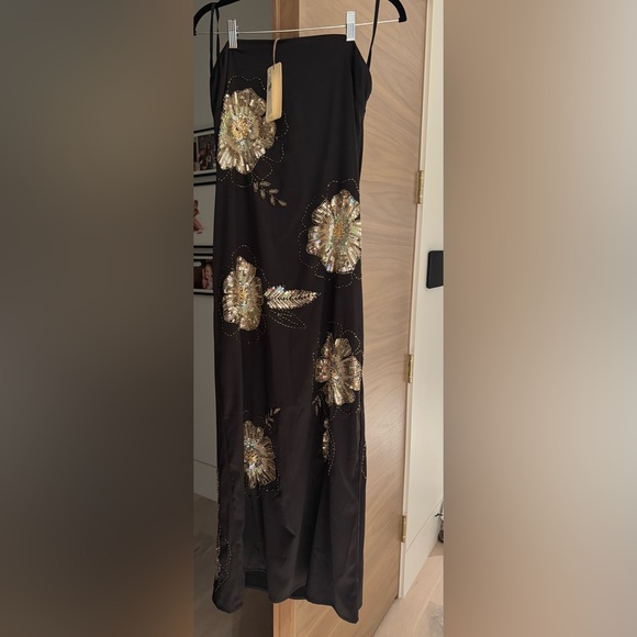 Let Me Be Strapless Embellished Midi/Maxi Dress with Gold Sequin Floral Accents - Picture 5 of 5